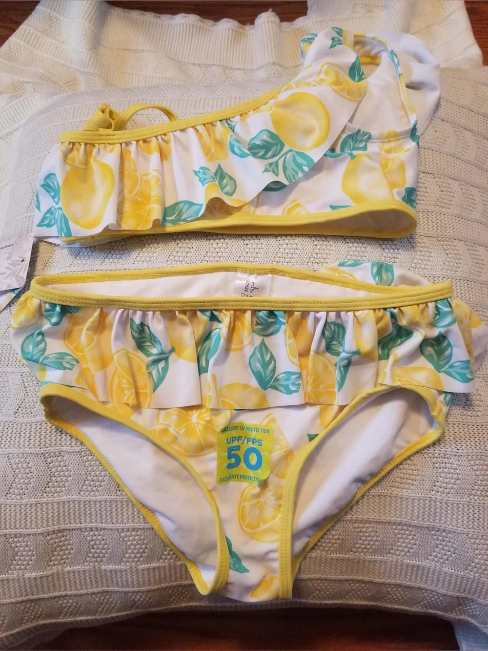 Tommy Bahama Girls' Yellow Lemon Print Ruffle Bikini